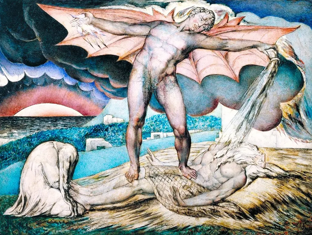 Satan Smiting Job with Sore Boils in Detail William Blake